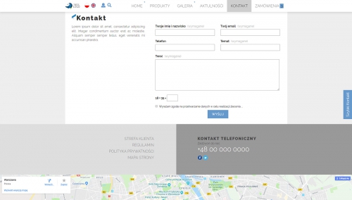 strona z zamówieniami, na stronie kontaktowej możemy publikować mapę dojazdową i formularz kontaktowy